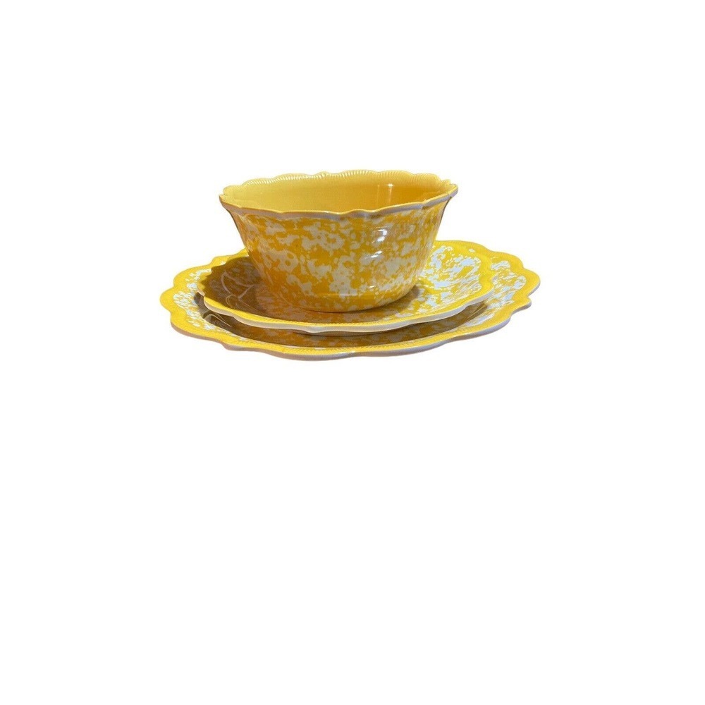 Pioneer Woman Melamine Yellow Bowl + 2 Plates